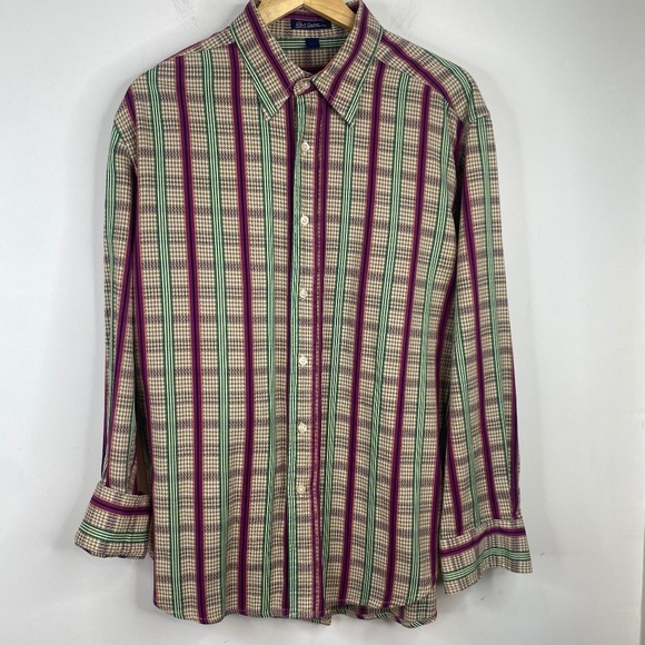 Robert Graham Flip Cuff Shirt XL Long Sleeve Button Down Plaid Multicolor VTG - Picture 1 of 11